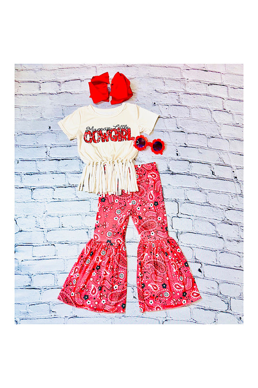 "MAMA'S LITTLE COWGIRL" red paisley 2pc set DLH2441