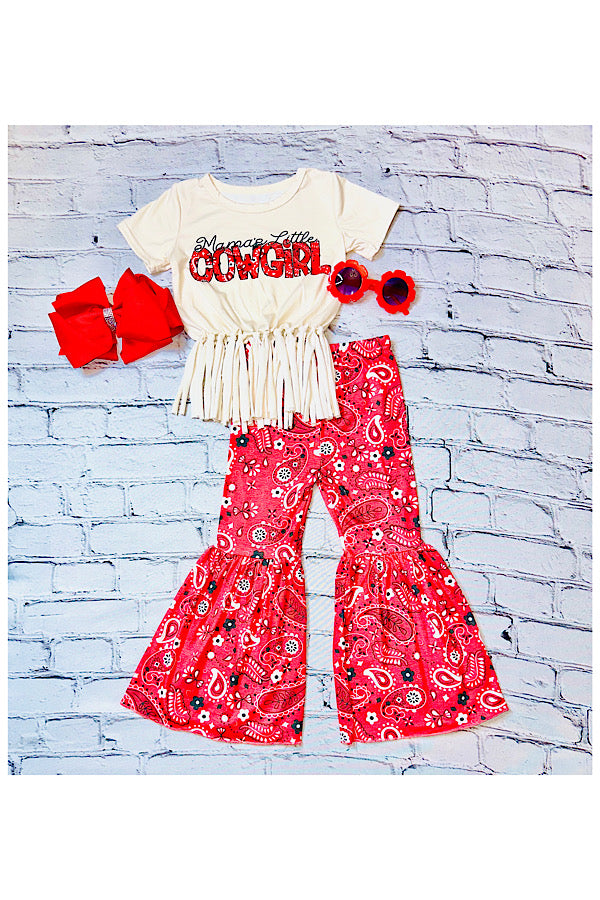 "MAMA'S LITTLE COWGIRL" red paisley 2pc set DLH2441