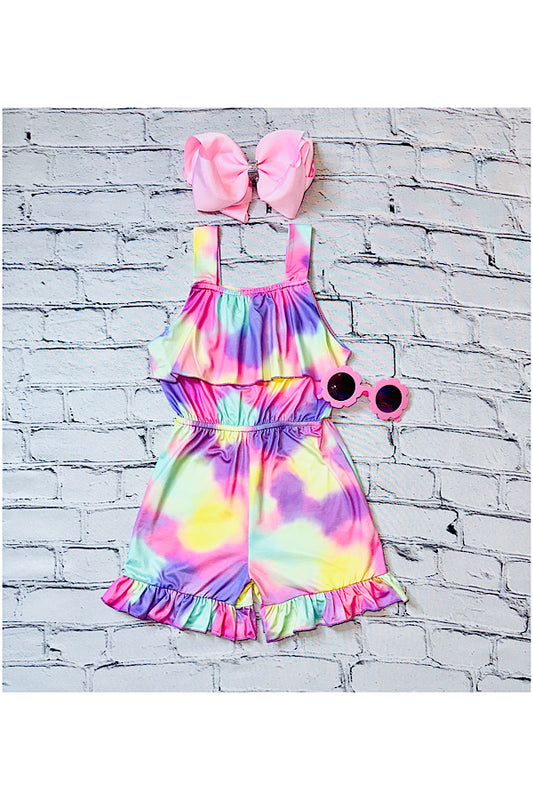 Multicolor tie dye ruffle girls jumpsuit DLH2473