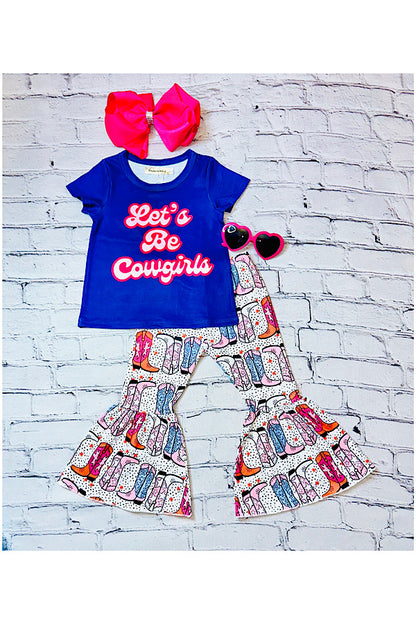 "LET'S BE COWGIRLS" multicolor boots print 2pc set XCH0666-33H