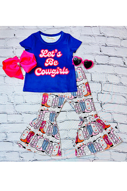 "LET'S BE COWGIRLS" multicolor boots print 2pc set