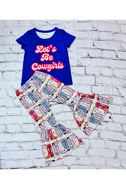"LET'S BE COWGIRLS" multicolor boots print 2pc set