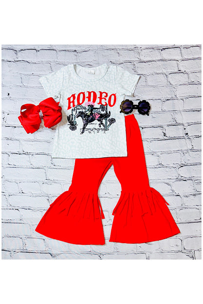 "RODEO" cowgirl top w/red fringe bell bottoms 2pc set