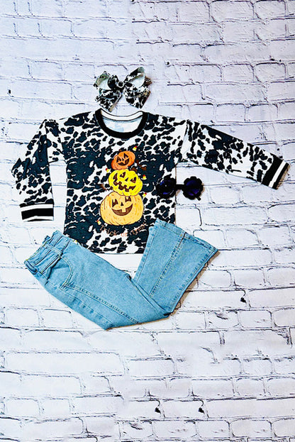 Western cow printHalloween long sleeve girls boutique top DLH0821-5