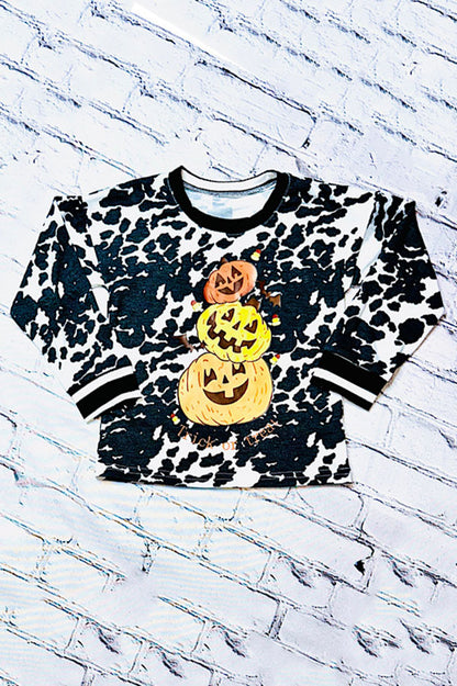 Western cow printHalloween long sleeve girls boutique top DLH0821-5