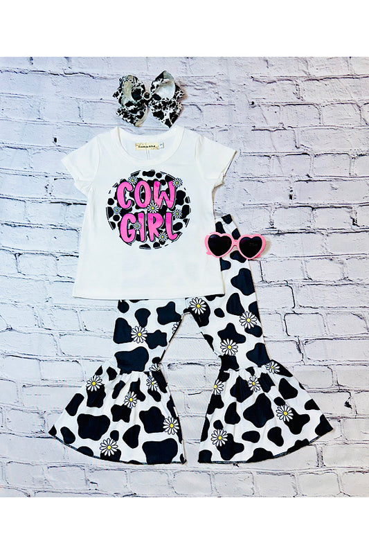 "COW/GIRL" daisies & cow print 2pc set XCH0777-33H