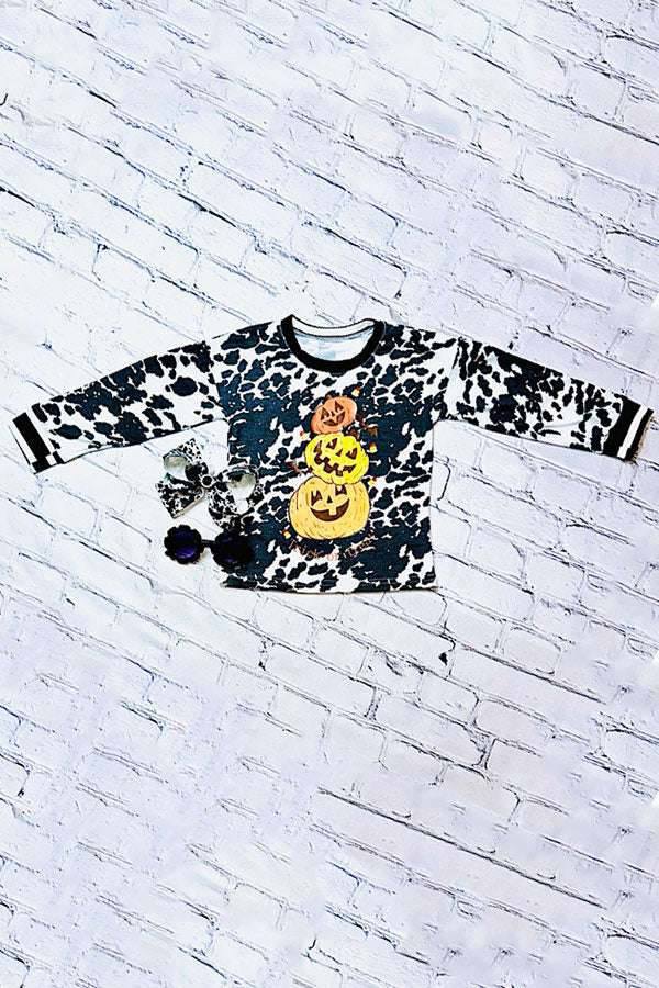 Western cow printHalloween long sleeve girls boutique top DLH0821-5