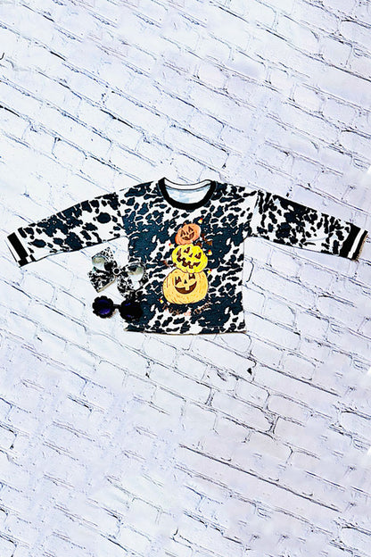 Western cow printHalloween long sleeve girls boutique top DLH0821-5