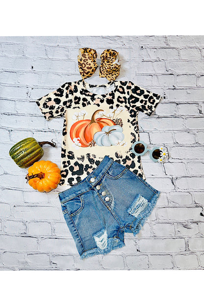 Pumpkins& cheetah print t-shirt DLH2306
