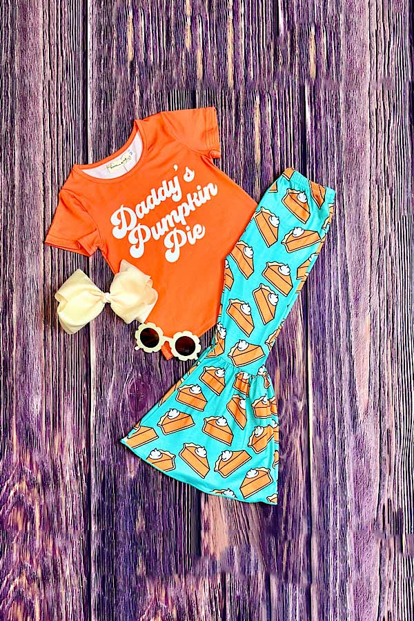"DADDY'S PUMPKIN PIE" orange 2pc girls set X0333-28