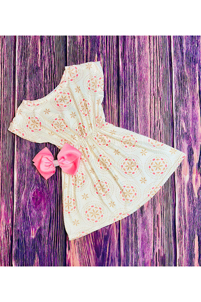 Pink & cream floral print short sleeve dress