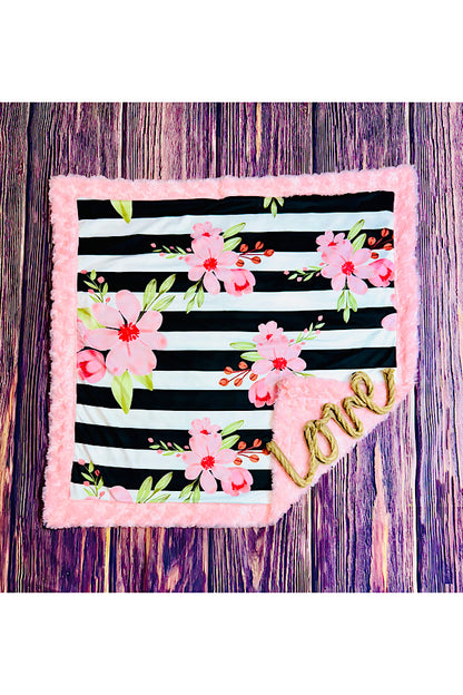 Black/white stripes & floral print minky baby blanket