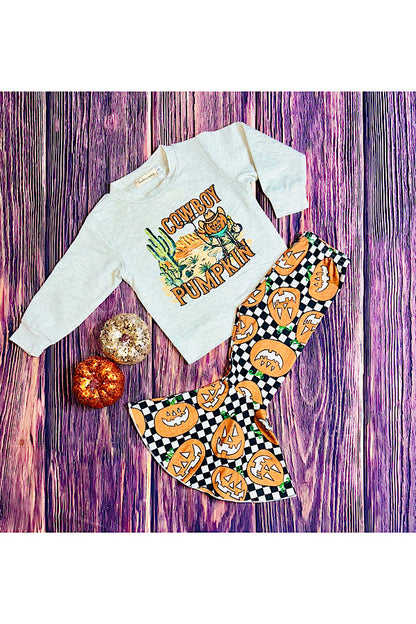 "COWBOY PUMPKIN" checkers & pumpkins 2pc sweatshirt set XCH0010-12H