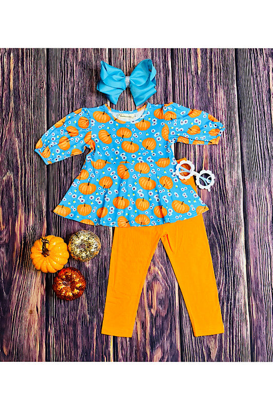 Turquoise pumpkin & daisies 2pc set XCH0010-18H