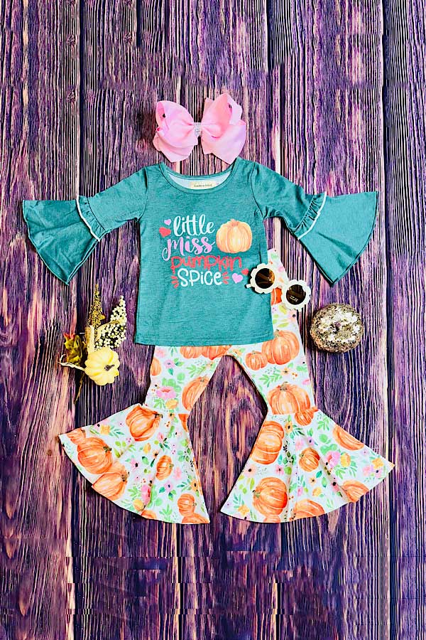 Halloween "LITTLE MISS PUMPKIN SPICE" green girls boutique set XCH0013-16H