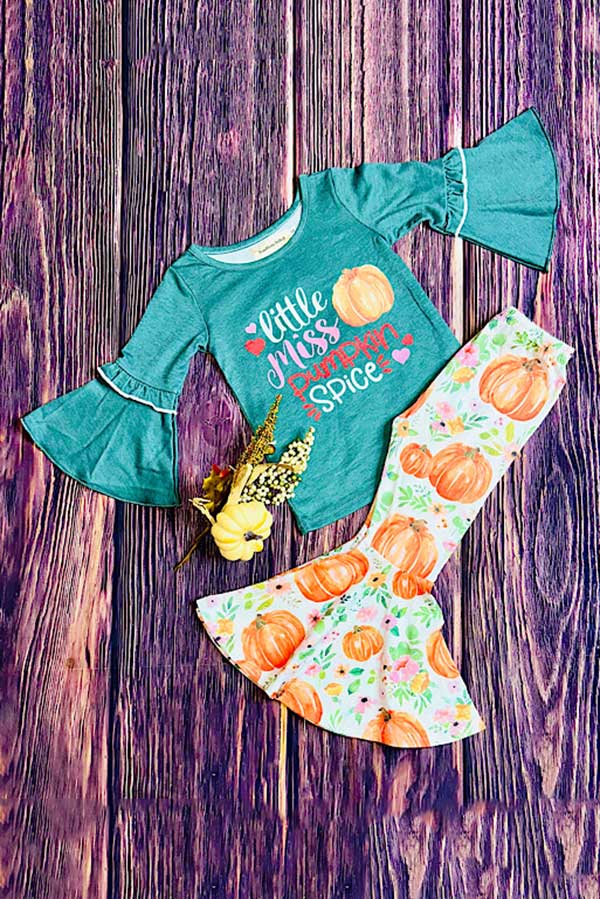 Halloween "LITTLE MISS PUMPKIN SPICE" green girls boutique set XCH0013-16H