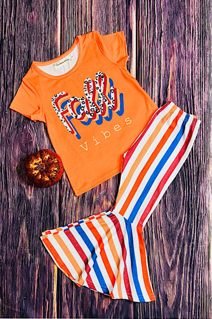 Western "FALL VIBES" orange top & stripes girls boutique set XCH0333-26H