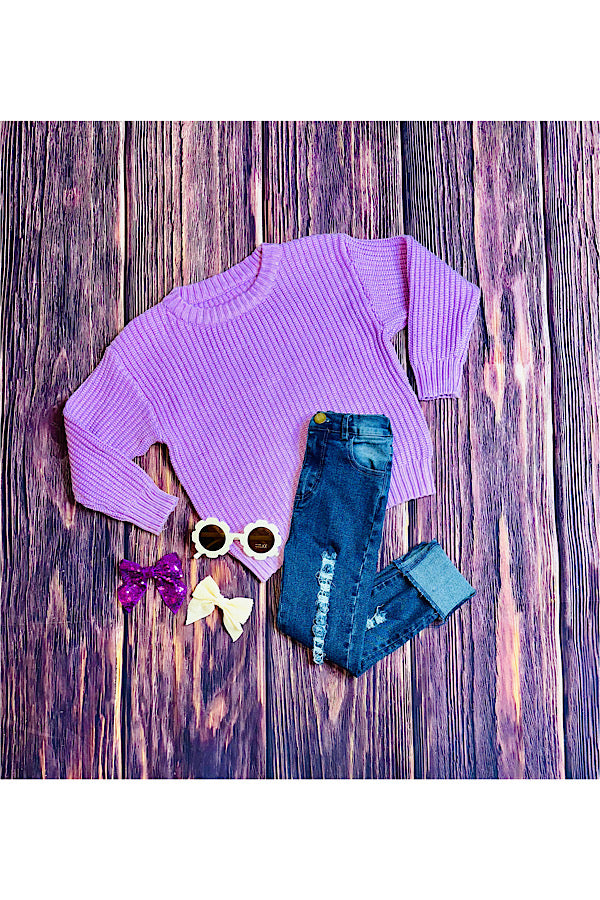 Lavender girls knit sweater 230136M