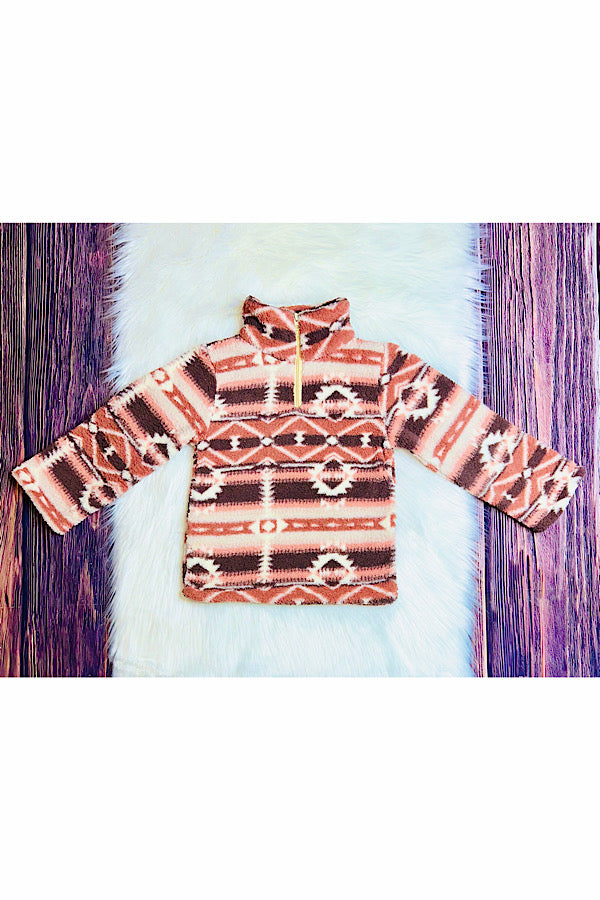 Pink Aztec print girl's pullover sherpa DLH2611
