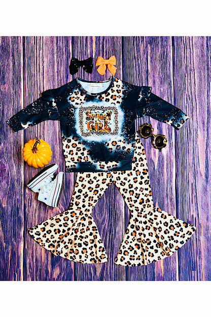 "SPOOKY GIRL" black & leopard 2pc sweatshirt set XCH0015-7H