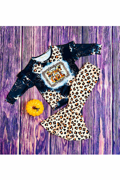"SPOOKY GIRL" black & leopard 2pc sweatshirt set XCH0015-7H