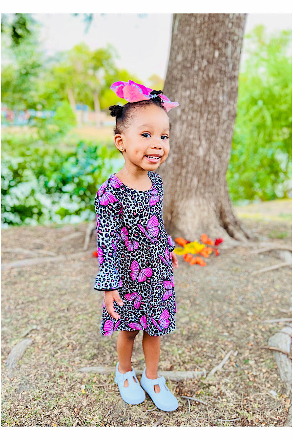 Butterflies & pink cheetah print dress XCH0016-2H