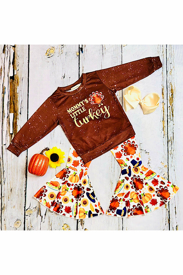 "MOMMY'S LITTLE TURKEY" brown 2pc sweatshirt set XCH0015-2H