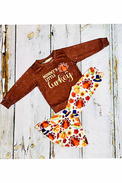 "MOMMY'S LITTLE TURKEY" brown 2pc sweatshirt set XCH0015-2H