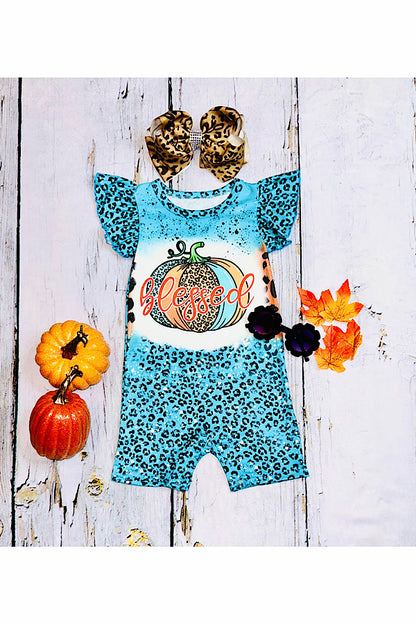 "BLESSED" pumpkin & animal print baby romper DLH2330