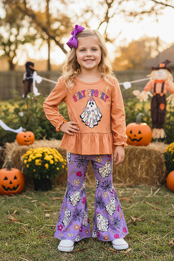 Halloween STAY SPOOKY hippie ghost girls booutique set XCH0010-13H