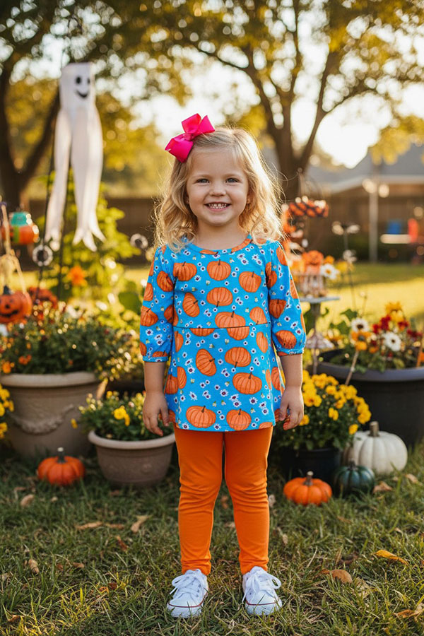 Halloween pumpkin top orange legging girls boutique set XCH0010-18H