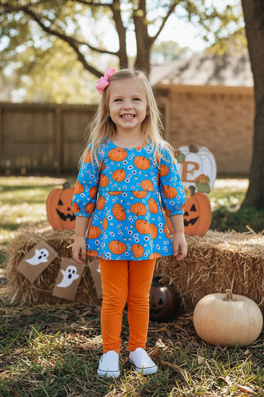 Halloween pumpkin top orange legging girls boutique set XCH0010-18H