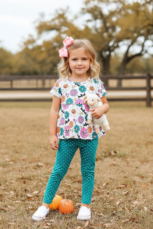 Halloween hunter green w/polka dots & pumpkin girls boutique set XCH0010-19H