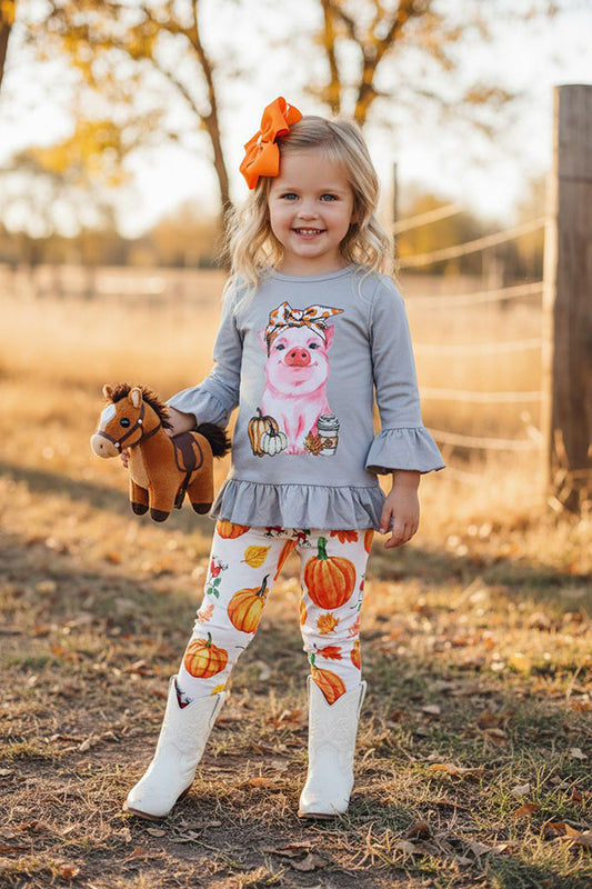 Western pumpkin pig top & pant halloween girls boutique set XCH0010-21H
