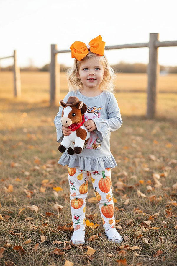 Western pumpkin pig top & pant halloween girls boutique set XCH0010-21H