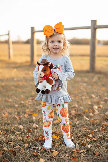 Western pumpkin pig top & pant halloween girls boutique set XCH0010-21H