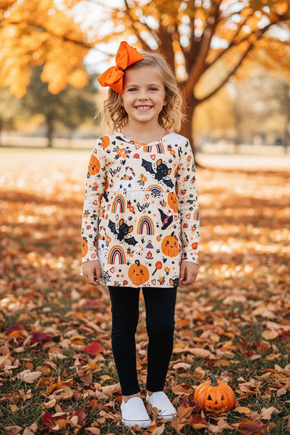 Halloween "BOO" rainbows, ghost, bats, & pumpkins girls boutique set XCH0010-3H