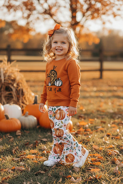 Halloween "IT'S FALL Y'ALL" orange pumpkins girls boutique set XCH0010-4H
