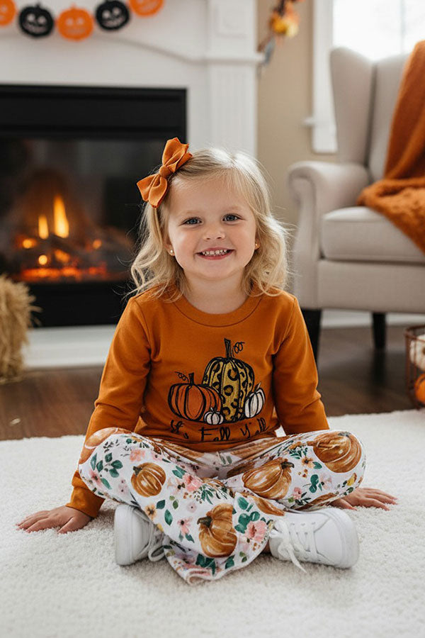 Halloween "IT'S FALL Y'ALL" orange pumpkins girls boutique set XCH0010-4H