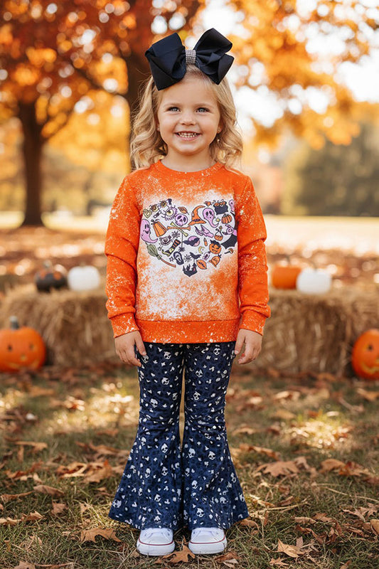 Halloween bleached sweatshirt bell bottom girls boutique set XCH0010-5H
