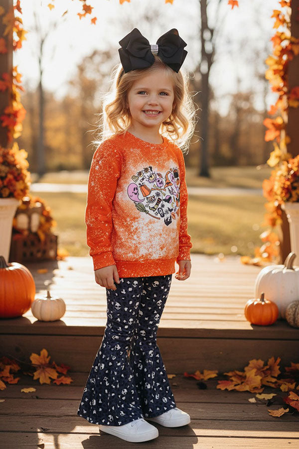 Halloween bleached sweatshirt bell bottom girls boutique set XCH0010-5H