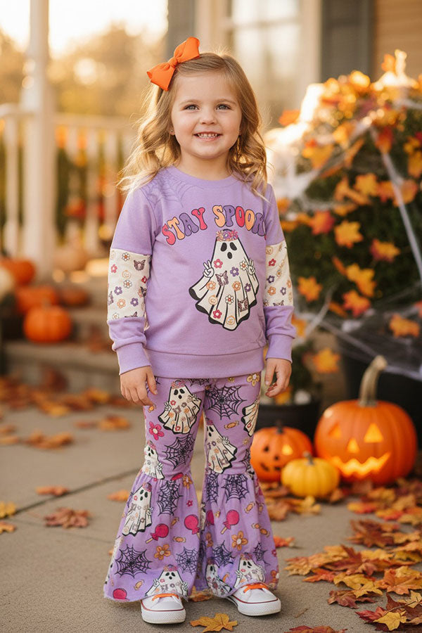 Halloween STAY SPOOKY purple ghost girls boutique set XCH0010-7H