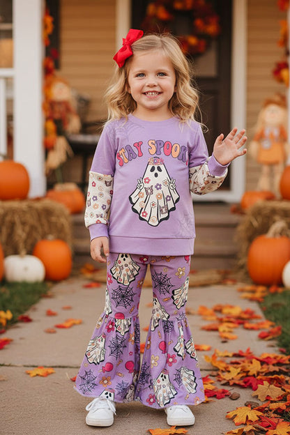 Halloween STAY SPOOKY purple ghost girls boutique set XCH0010-7H