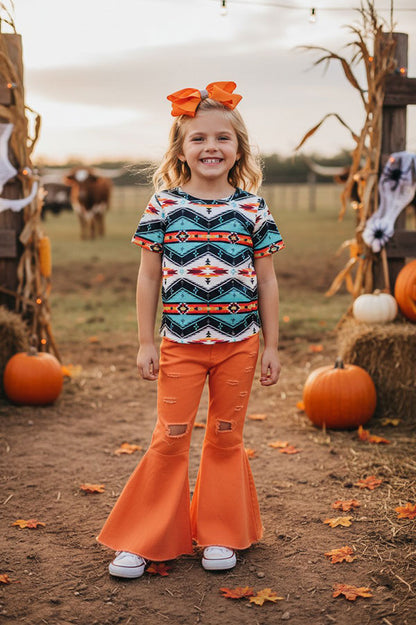 Western aztec top & orange jeans girls boutique set XCH0012-2H 206014M