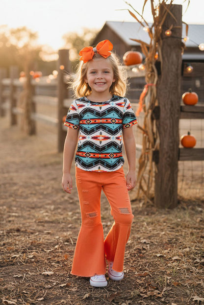 Western aztec top & orange jeans girls boutique set XCH0012-2H 206014M