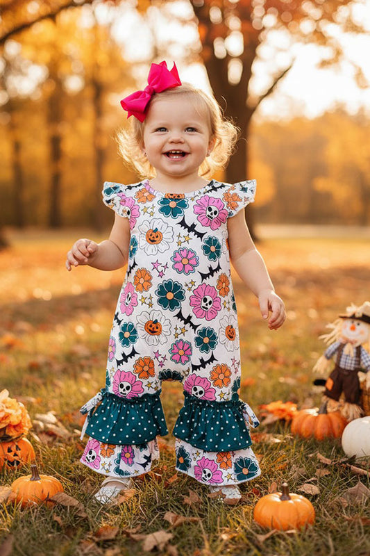 Halloween pumpkin & skull flower baby boutique onesies