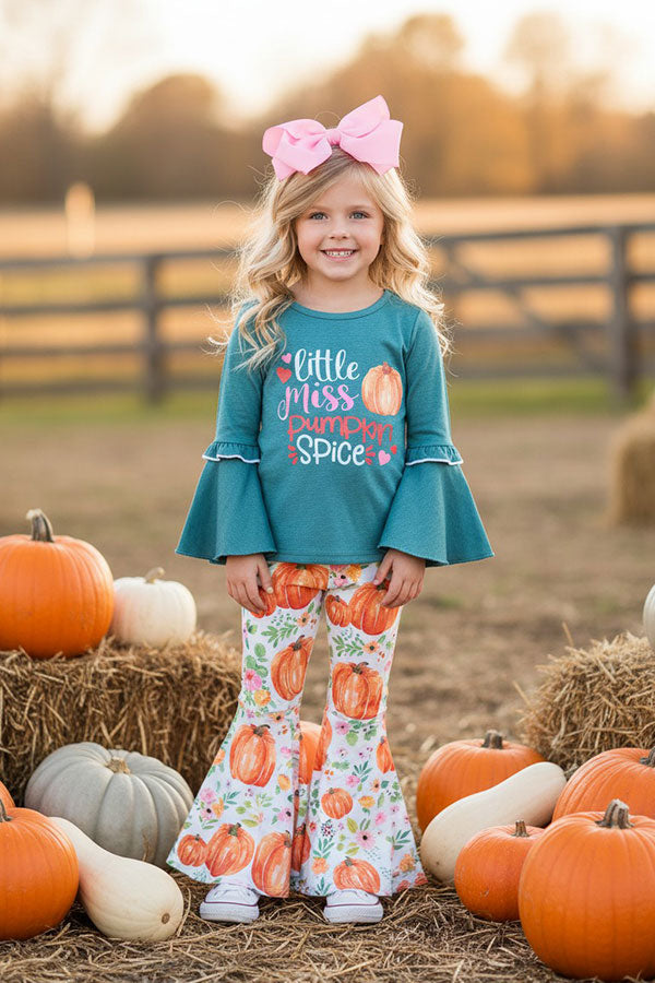 Halloween "LITTLE MISS PUMPKIN SPICE" green girls boutique set XCH0013-16H