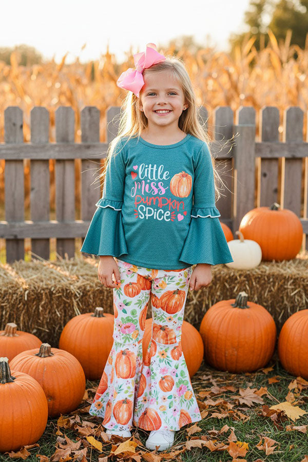 Halloween "LITTLE MISS PUMPKIN SPICE" green girls boutique set XCH0013-16H