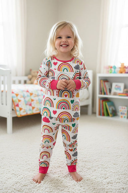 Western rainbow prints top & pant boutique girls pajamas sets XCH0013-1H
