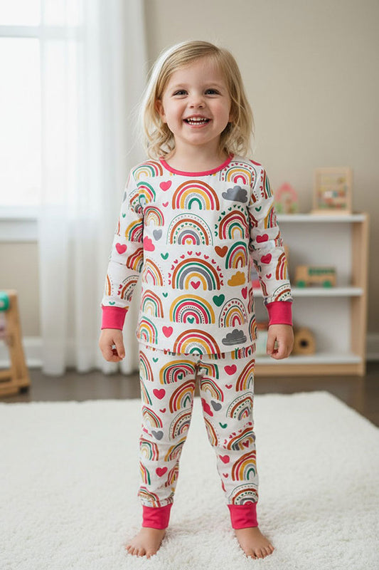 Western rainbow prints top & pant boutique girls pajamas sets XCH0013-1H